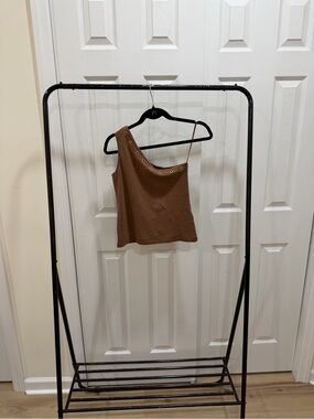Zara Brown One-Shoulder Grommet Tank